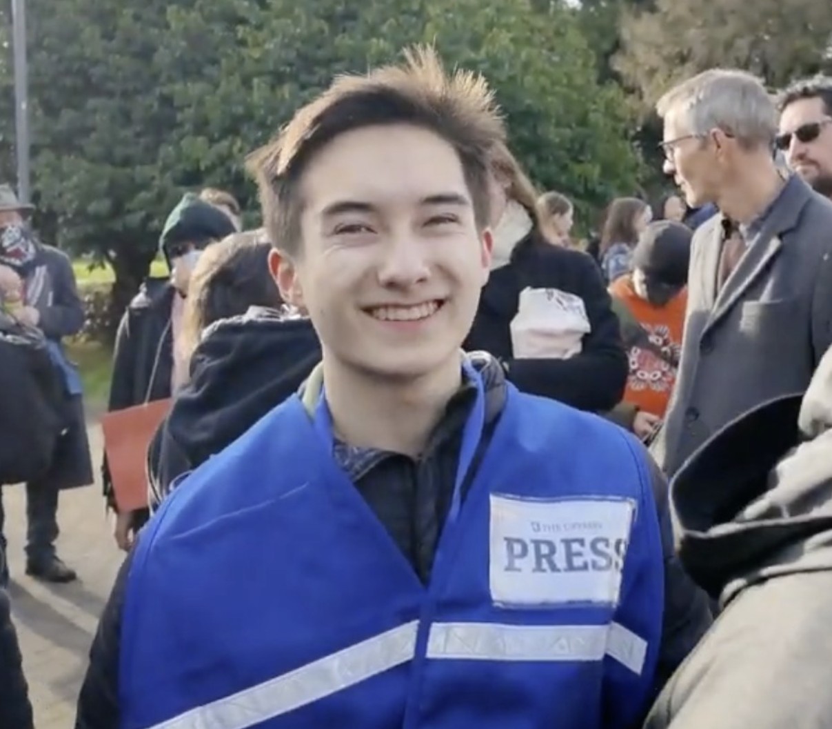 Stephen Kosar, an Ubyssey editor, wandering the January 22 UBC riot